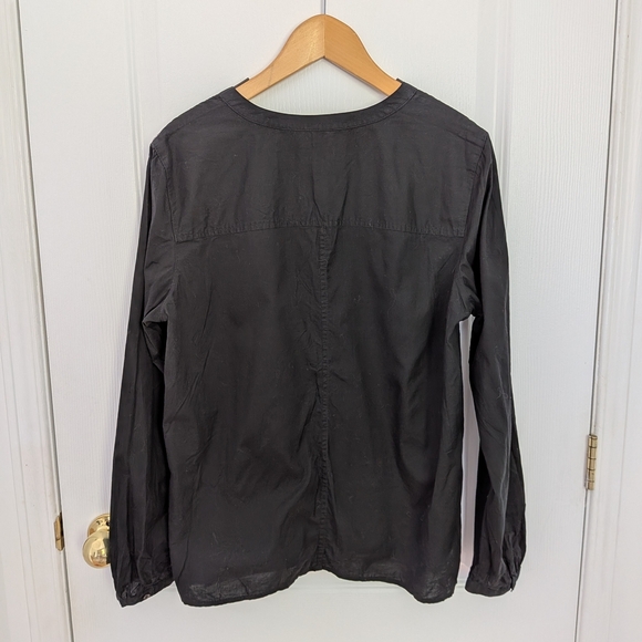 J.Crew Lace-Trim Cotton Voile Long Sleeve Blouse – Black, Size M #65 - Picture 2 of 4